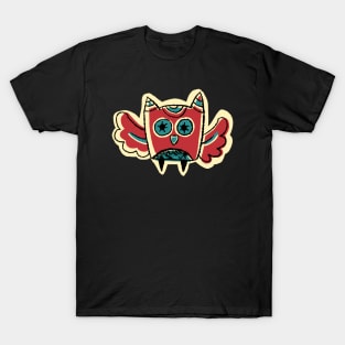 Short and Red Simple Owl Illustration T-Shirt